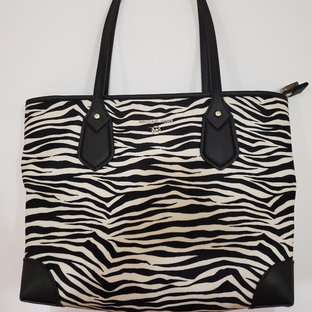 #412 EUC Michael Kors Small Eva Zebra Print Tote